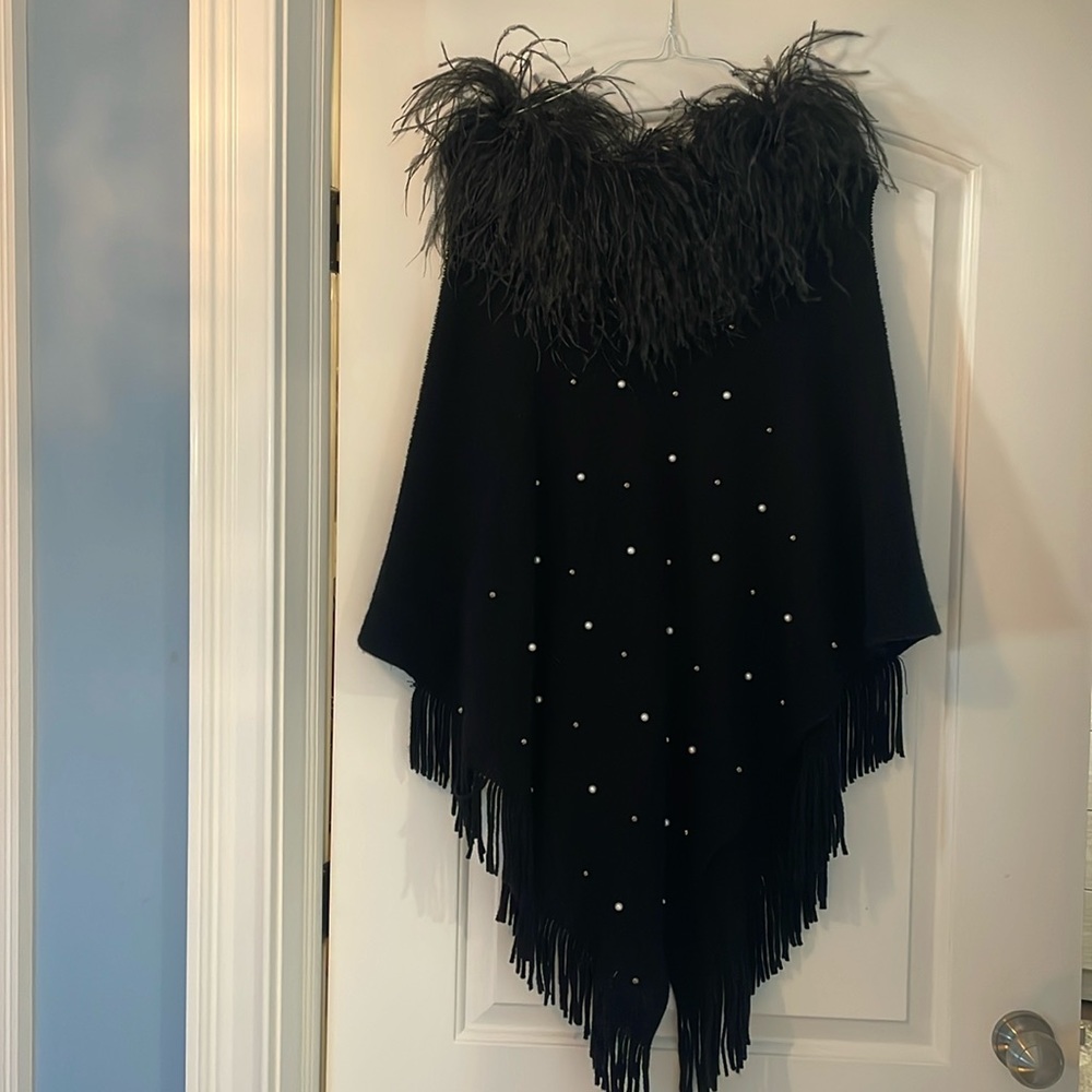 Feather and pearl trimmed sweater